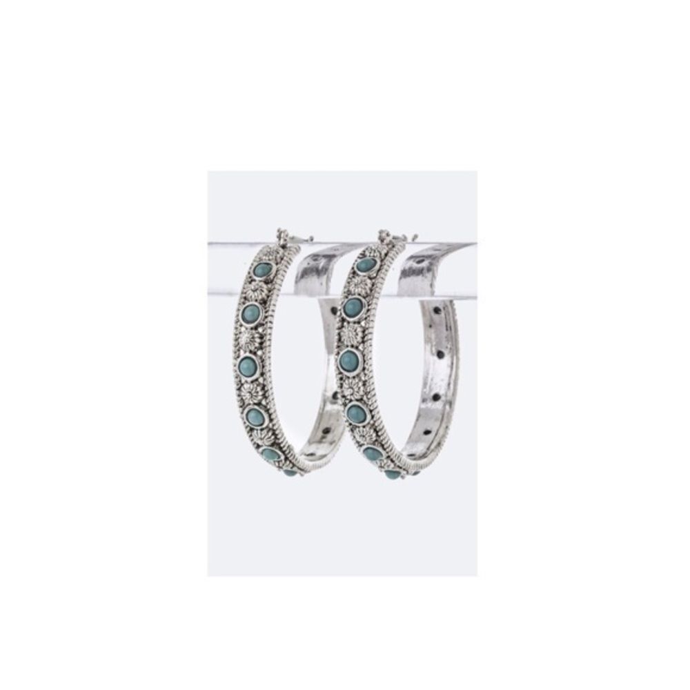 Stone Ornate Hoop Earrings